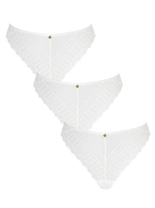3 Pack Lace High Leg Brief - White