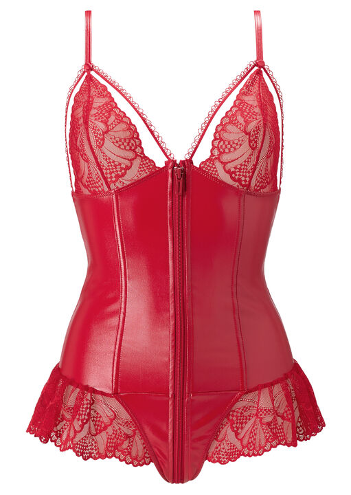 Sultry Affair PU Zip Through Crotchless Teddy Lingerie image number 5.0