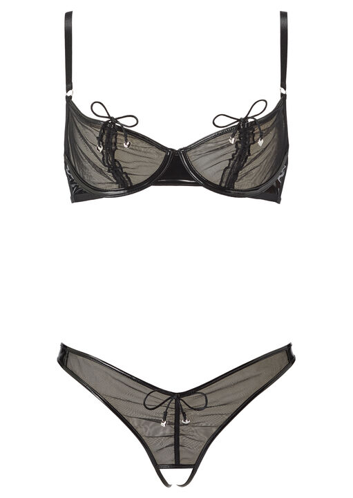 Secret Ties PU Peep Hole 2 Piece Crotchless Lingerie Set image number 4.0
