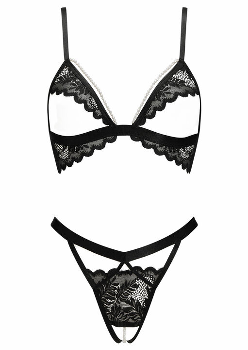 Seductive Whispers Lace Pearl Crotchless 2 Piece Set image number 4.0