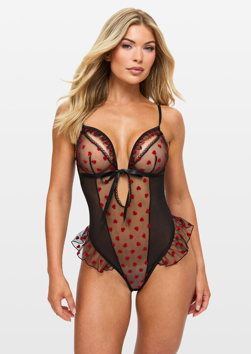 Queen of Hearts Crotchless Teddy Lingerie image number 4.0