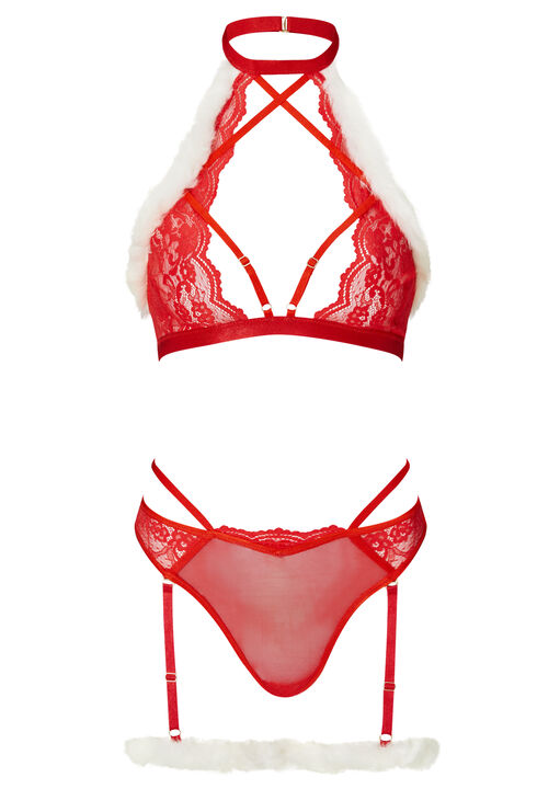 Holly Christmas Lace Crotchless Lingerie 2 Piece Set image number 5.0