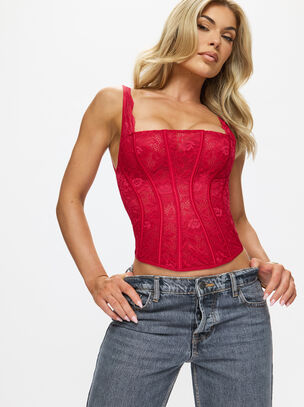 Modern Muse Lace Corset Top - Red