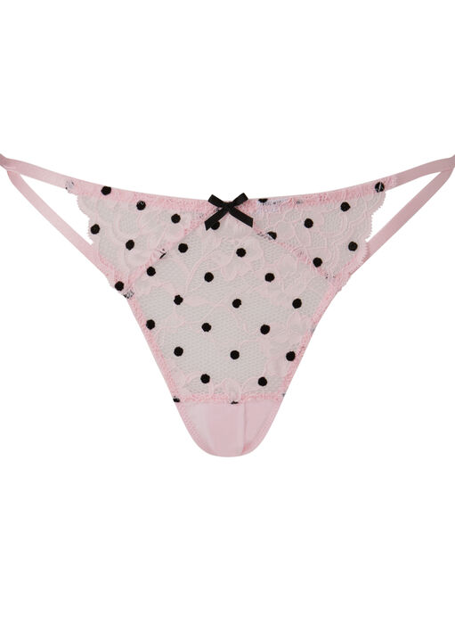 Sexy Lace Flocked Spot Crotchless String image number 4.0
