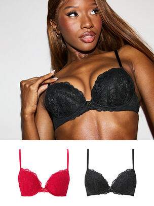 Sexy Lace Padded Plunge Bra - Pack of 2 - Multi