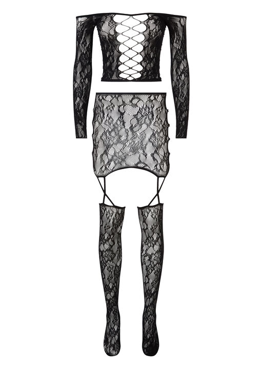 Dreamgirl Top & Skirt Suspender Set Black image number 2.0