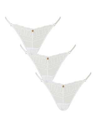 3 Pack Lace Thong - White