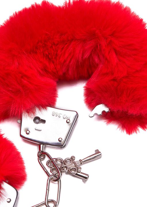 Plush Red Faux Fur Cuffs image number 4.0