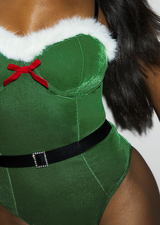 Sexy Elf Velvet Body 2 Piece Christmas Outfit with Belt image number 2.0