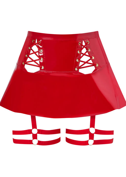 Lustful Lure PU Skirt with Detachable Suspenders image number 4.0