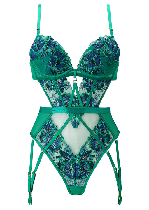 Forbidden Flora Embroidered Padded Plunge Lingerie Body image number 5.0