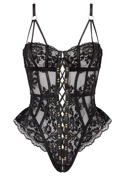 Boudoir Tease Lace Crotchless Teddy Lingerie image number 4.0
