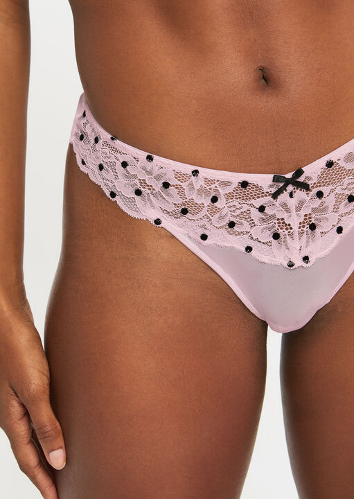 Sexy Lace Flocked Spot Thong image number 2.0