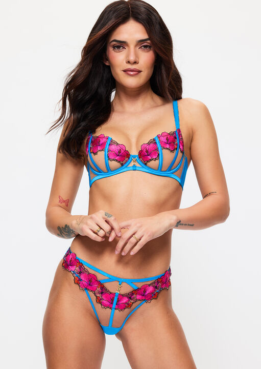 Caged Hibiscus Embroidered Non Padded Balcony Bra image number 3.0