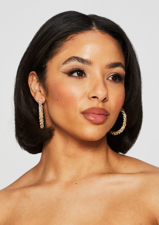 Diamante Hoop Earrings Gold image number 1.0