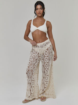 Crochet Wide Leg Trouser  - Cream