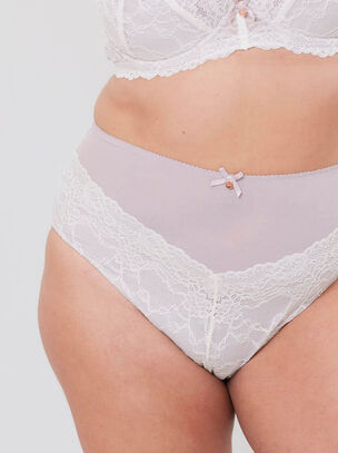 Tonal Lace High Waist Brief - Ivory
