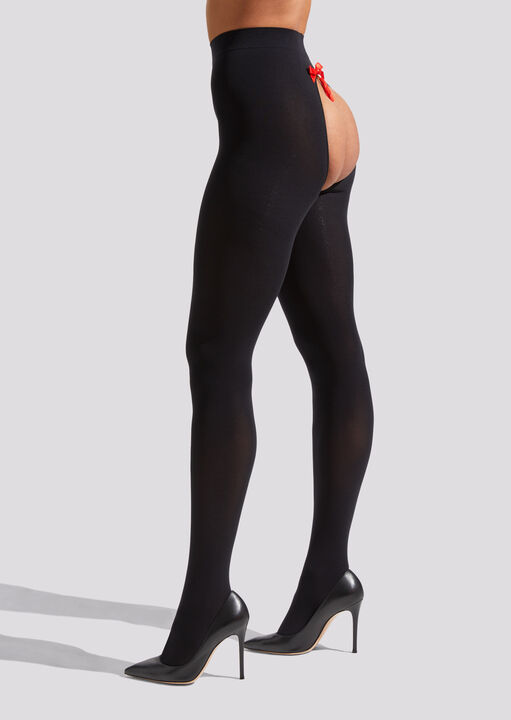 Opaque Crotchless Tassel Back Tights image number 1.0