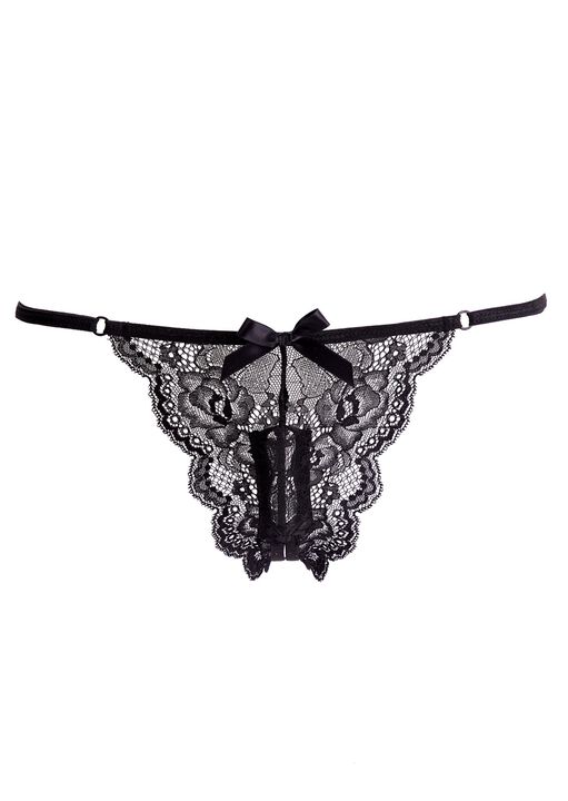 Lace Crotchless Thong with Removable Vibrating Bullet image number 0.0