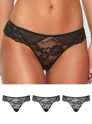 Sexy Lace Brazilian Knickers - Pack of 3 - Black