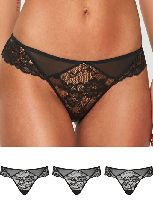 Sexy Lace Brazilian Knickers - Pack of 3 image number 0.0