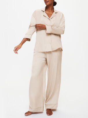 Knickerbox Hattie Satin Revere Pyjama Shirt & Trouser Set - Beige