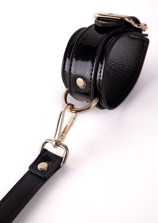 High Shine Black PU Minx Handcuffs  image number 2.0