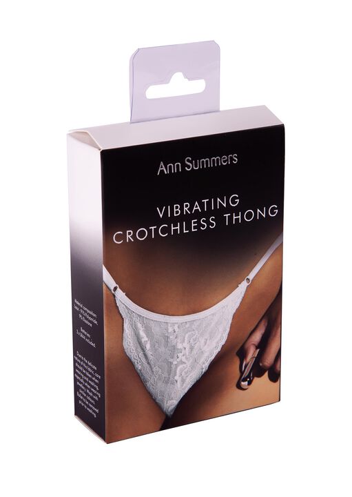 Vibrating White Crotchless Thong image number 5.0