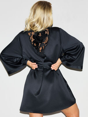 Delphine Satin Robe - Black