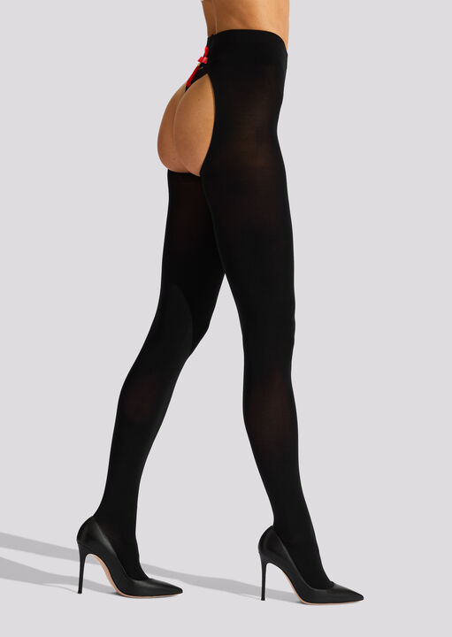 Opaque Crotchless Tassel Back Tights image number 1.0