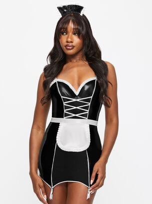 Mistress Maid 2-Piece PU Sexy Fancy Dress Costume with Headband
