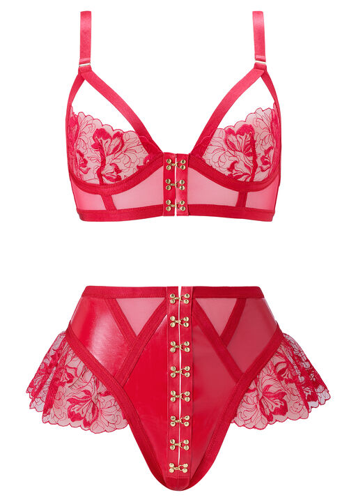 Ecstatic PU & Lace Crotchless 2 Piece Lingerie Set image number 4.0