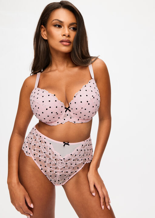 Sexy Lace Flocked Spot Padded Plunge Bra image number 7.0