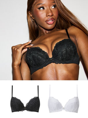 Sexy Lace Padded Plunge Bra - Pack of 2 - Assorted