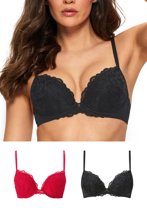 Sexy Lace Padded Plunge Bra 2 Pack image number 0.0