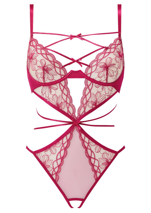 Make You Mine Embroidered Crotchless Lingerie Body image number 4.0