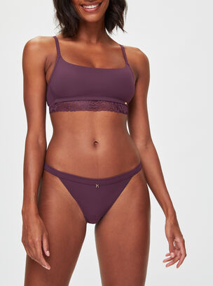 Louisa Ribbed Padded Crop Bra - Dark Purple