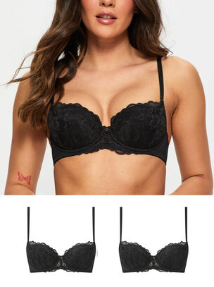 Sexy Lace Padded Balcony Bra 2 Pack - Black