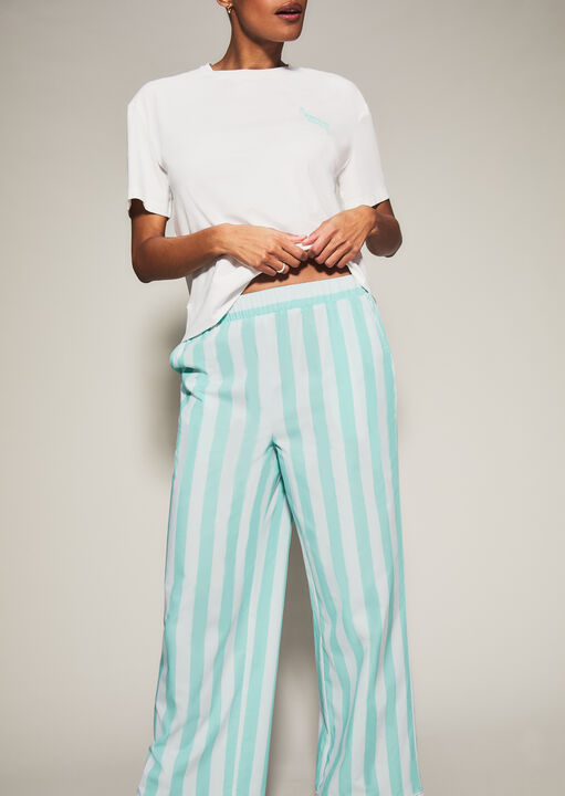 Coffee Stripe Trouser and T-Shirt Set- Blue image number 2.0