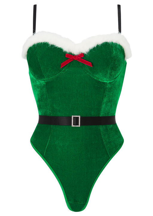 Sexy Elf Velvet Body 2 Piece Christmas Outfit with Belt image number 4.0