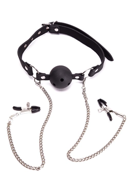 Adjustable Ball Gag & Nipple Clamps image number 0.0