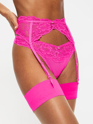 Sexy Lace Suspender Belt - Bright Pink