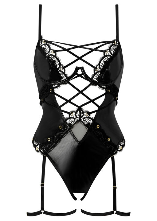 Dark Enchantment PU & Lace Crotchless Lingerie Body image number 4.0