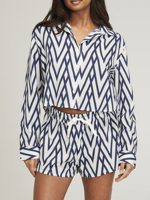 Deco Print Cropped Shirt - Navy