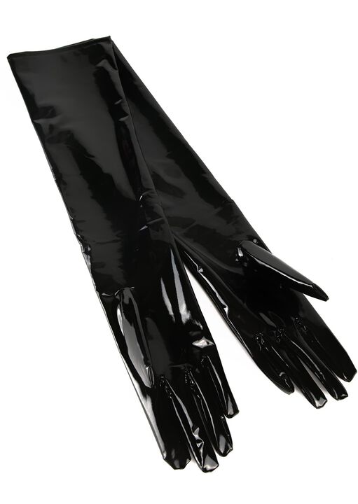 Wet Look Gloves Black image number 3.0