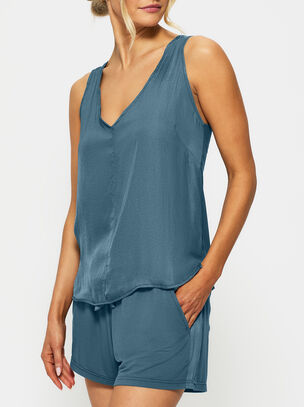 Raye Satin Jersey Vest - Blue