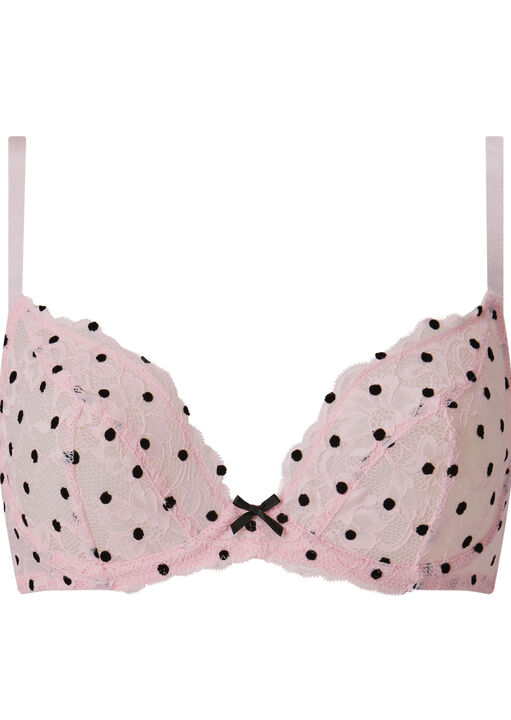Sexy Lace Flocked Spot Non Padded Plunge Bra image number 4.0