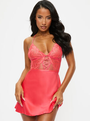 Sweet Surrender Satin Chemise Lingerie - Orange
