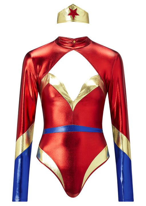 Sexy Super Hero 2 Piece PU Costume with Headband image number 4.0