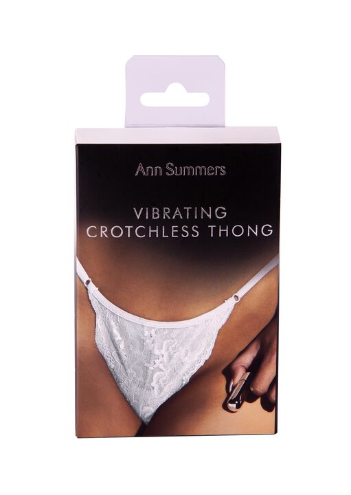 Vibrating White Crotchless Thong image number 4.0